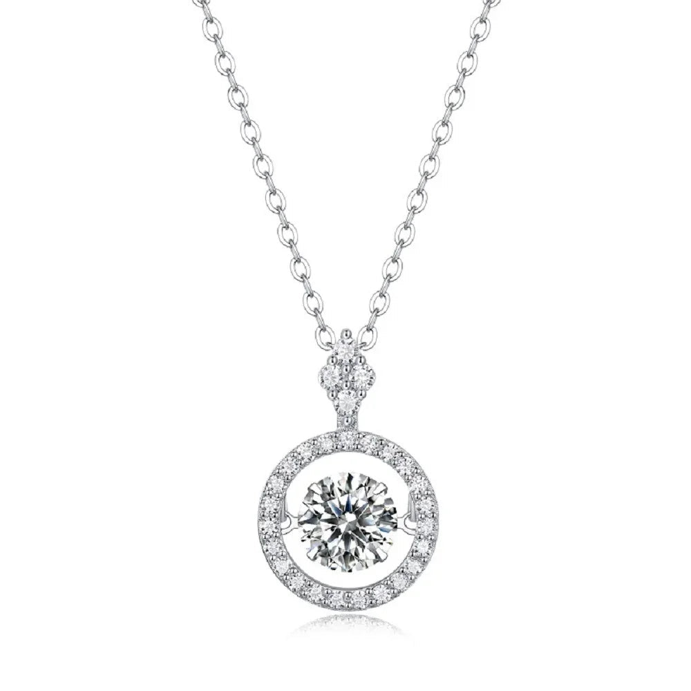 Dancing Moissanite Halo Pendant Necklace- Stone-Set Necklace | Prism Drip Jewelry