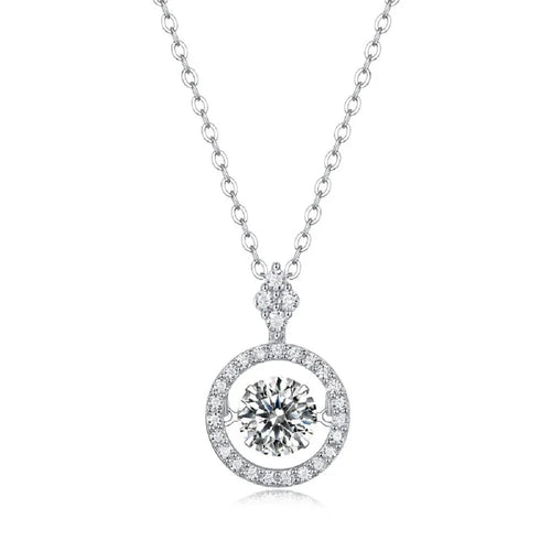 Dancing Moissanite Halo Pendant Necklace- Stone-Set Necklace | Prism Drip Jewelry