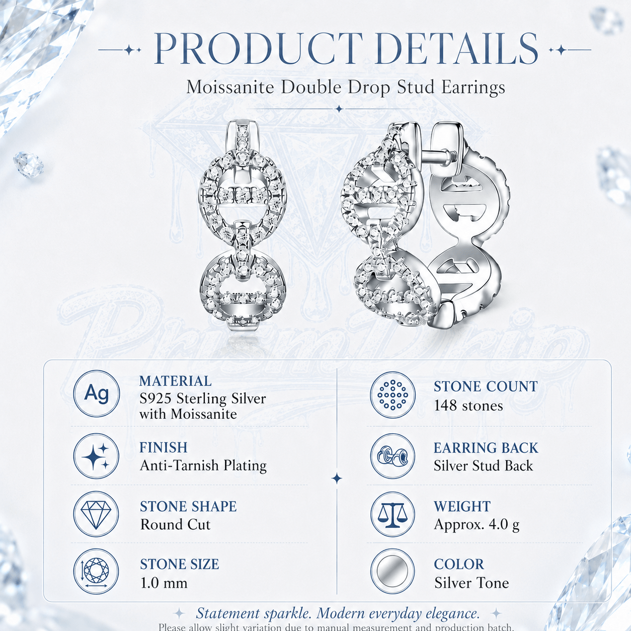 DNA Helix Moissanite Earrings | S925 Sterling Silver- Earrings | Prism Drip Jewelry