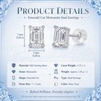 Emerald Cut Moissanite Stud Earrings | S925 Sterling Silver- Earrings | Prism Drip Jewelry
