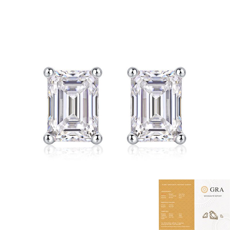 Emerald Cut Moissanite Stud Earrings | S925 Sterling Silver- Earrings | Prism Drip Jewelry
