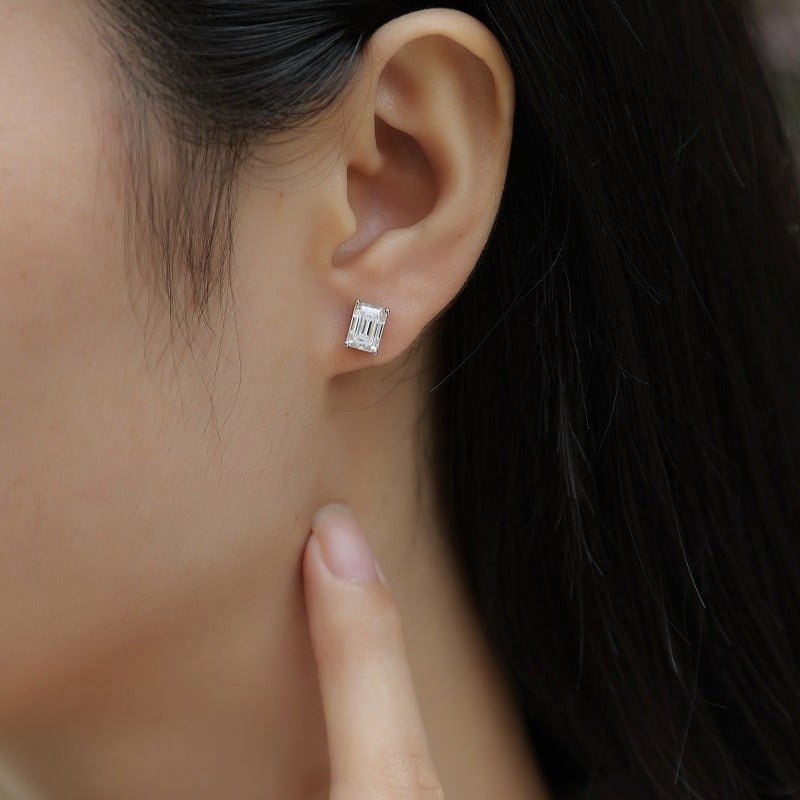 Emerald Cut Moissanite Stud Earrings | S925 Sterling Silver- Earrings | Prism Drip Jewelry