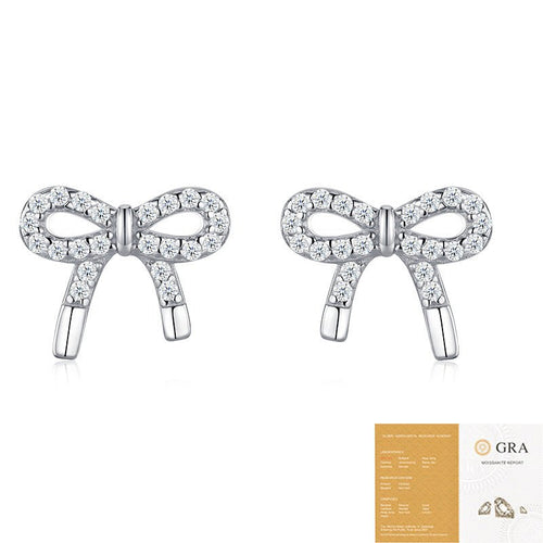 Moissanite Bow Stud Earrings in S925 Sterling Silver- Earrings | Prism Drip Jewelry