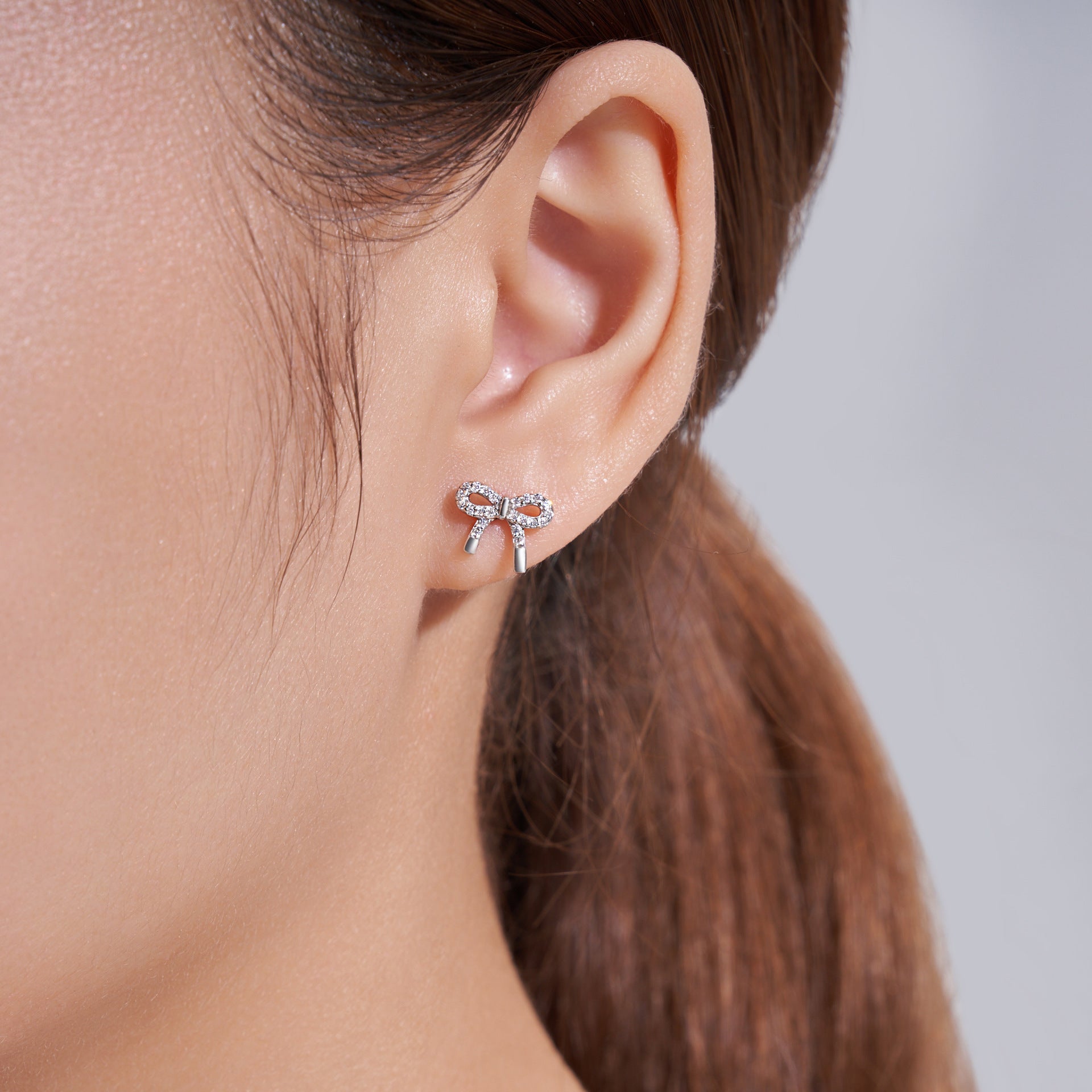 Moissanite Bow Stud Earrings in S925 Sterling Silver- Earrings | Prism Drip Jewelry