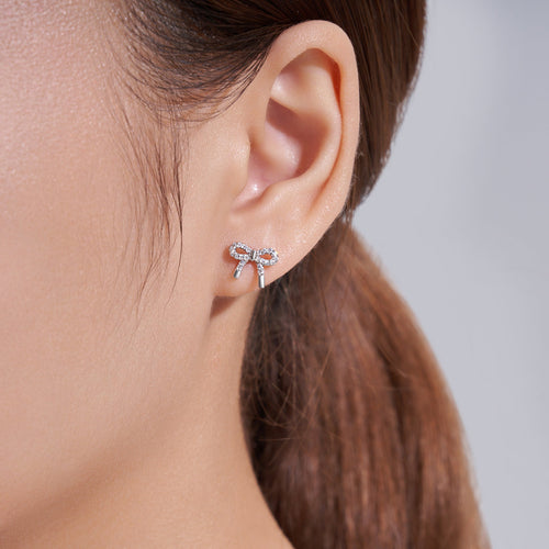 Moissanite Bow Stud Earrings in S925 Sterling Silver- Earrings | Prism Drip Jewelry