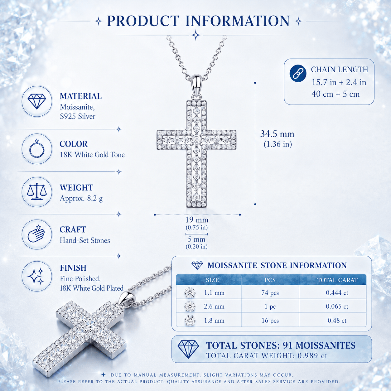 Moissanite Cross Pendant Necklace- Stone-Set Necklace | Prism Drip Jewelry