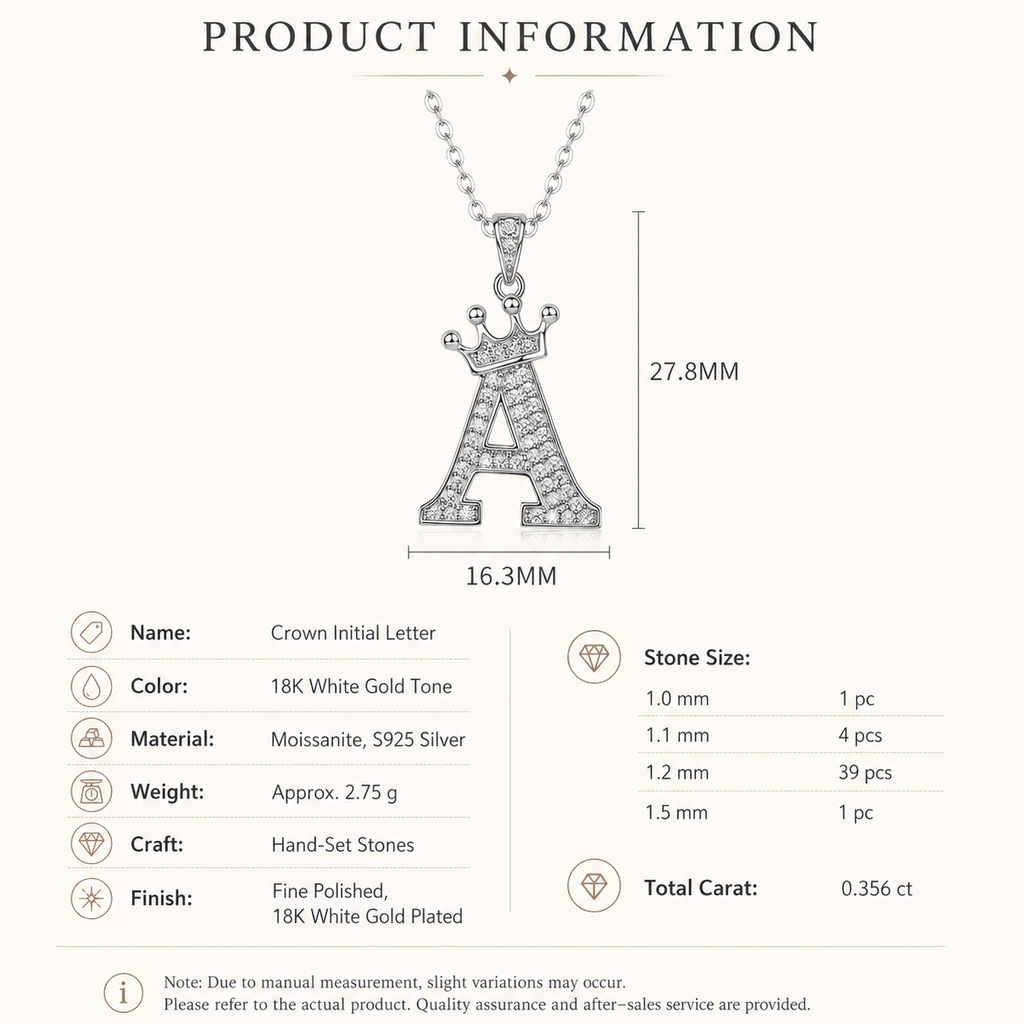 Moissanite Crown Initial Letter Necklace- Stone-Set Necklace | Prism Drip Jewelry