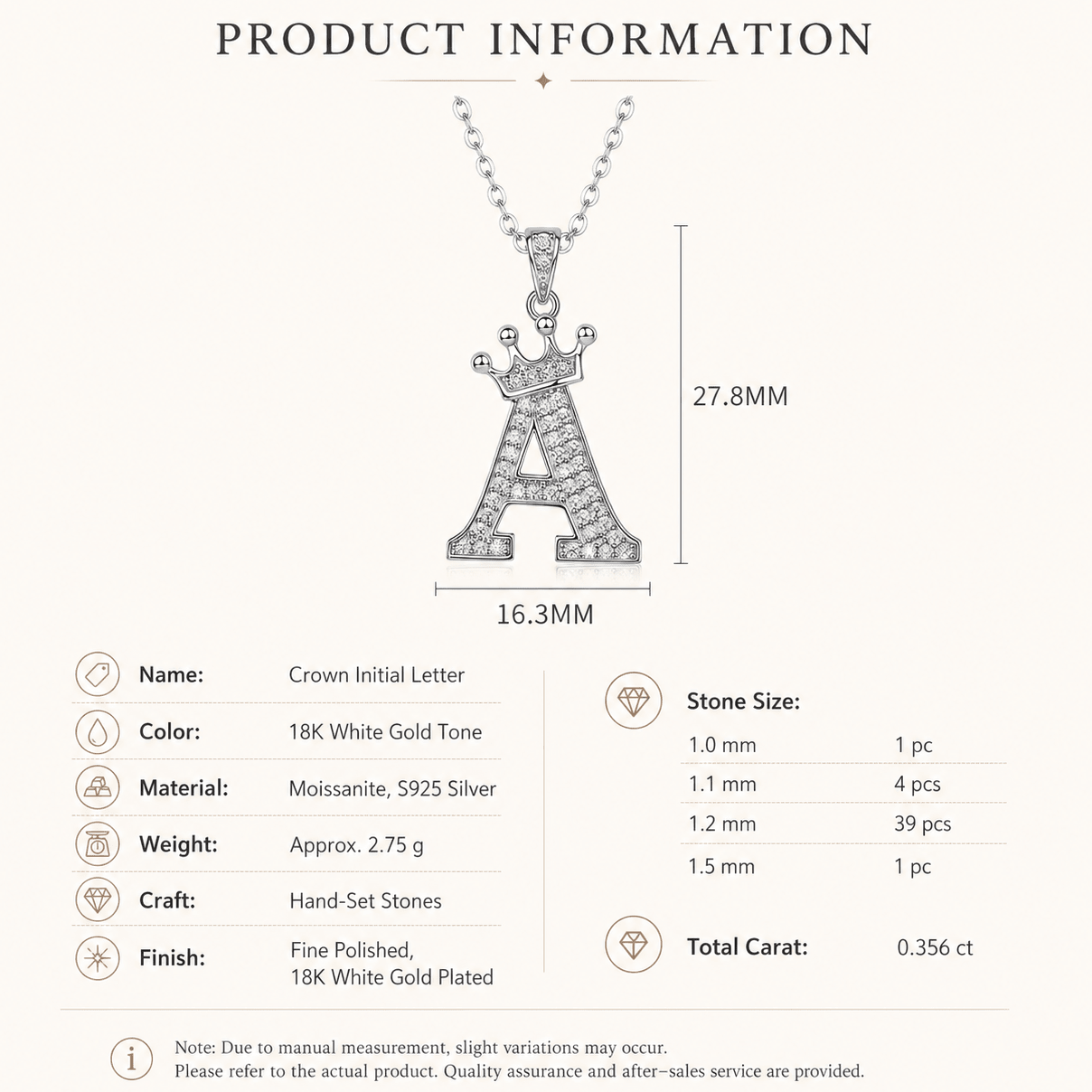 Moissanite Crown Initial Letter Necklace- Stone-Set Necklace | Prism Drip Jewelry