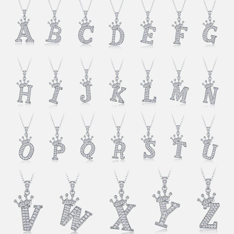 Moissanite Crown Initial Letter Necklace- Stone-Set Necklace | Prism Drip Jewelry