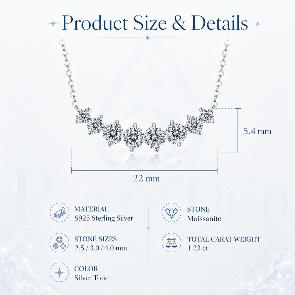 Moissanite Curved Smile Necklace- Stone-Set Necklace | Prism Drip Jewelry
