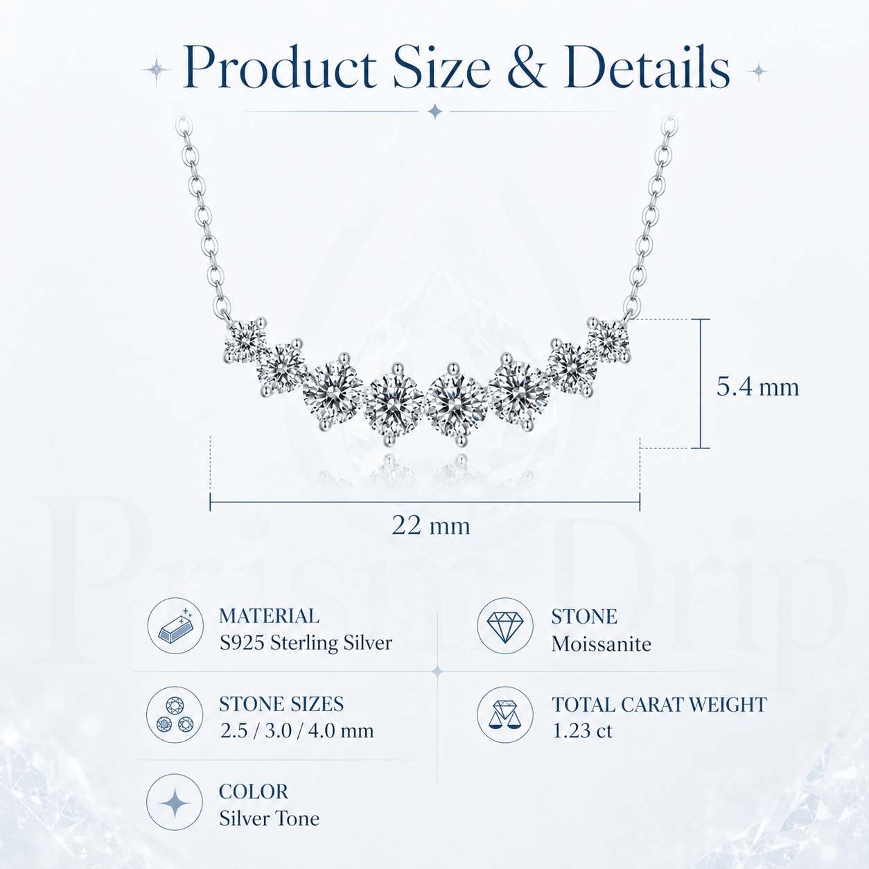 Moissanite Curved Smile Necklace- Stone-Set Necklace | Prism Drip Jewelry