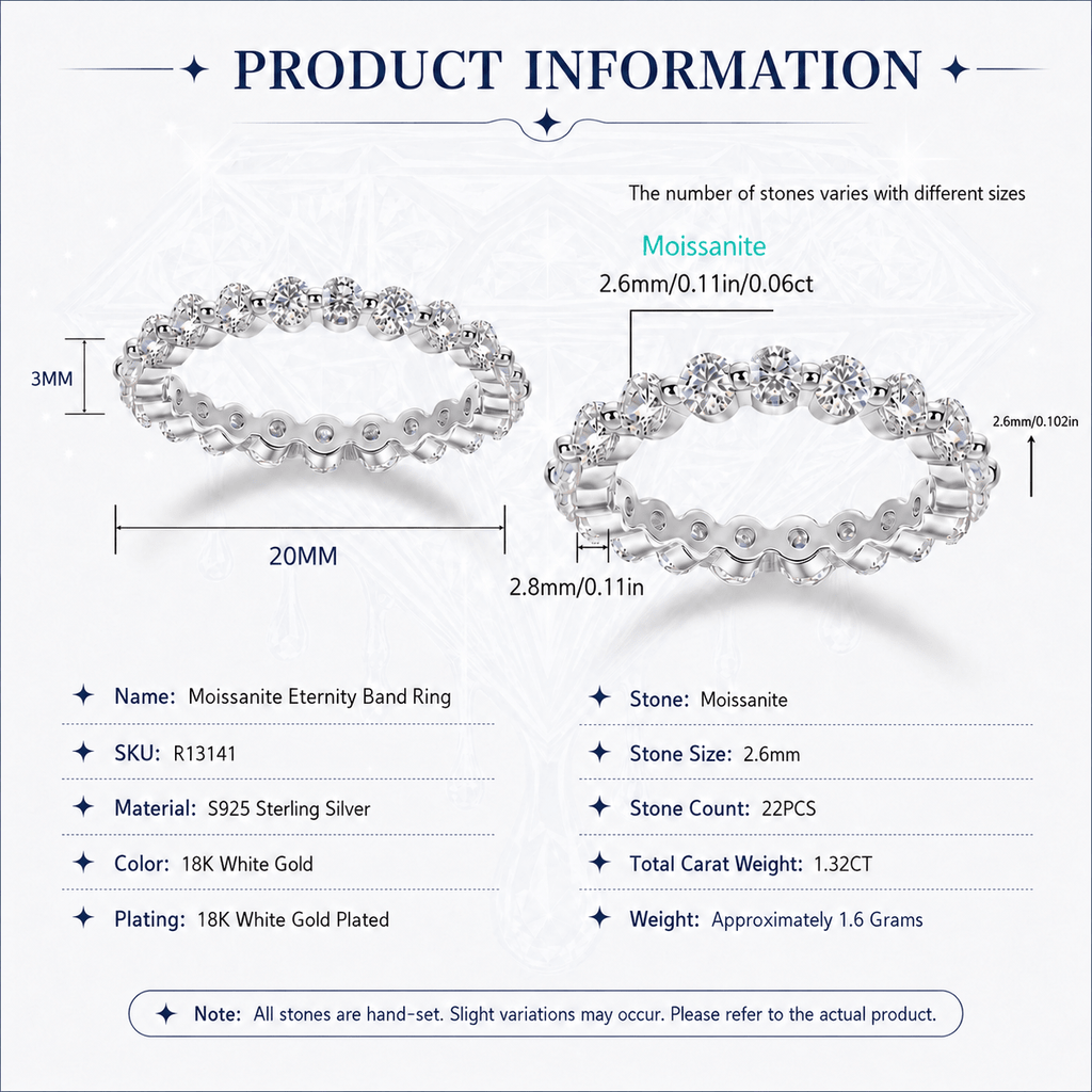 Moissanite Eternity Band Ring | S925 Sterling Silver- Stone-Set Ring | Prism Drip Jewelry