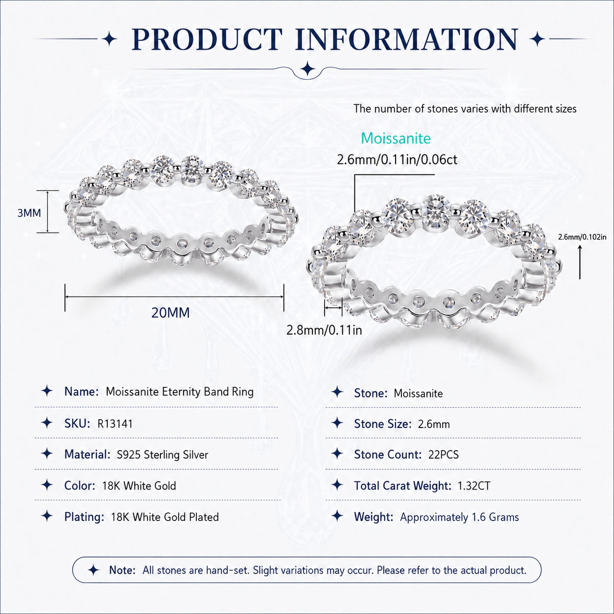 Moissanite Eternity Band Ring | S925 Sterling Silver- Stone-Set Ring | Prism Drip Jewelry