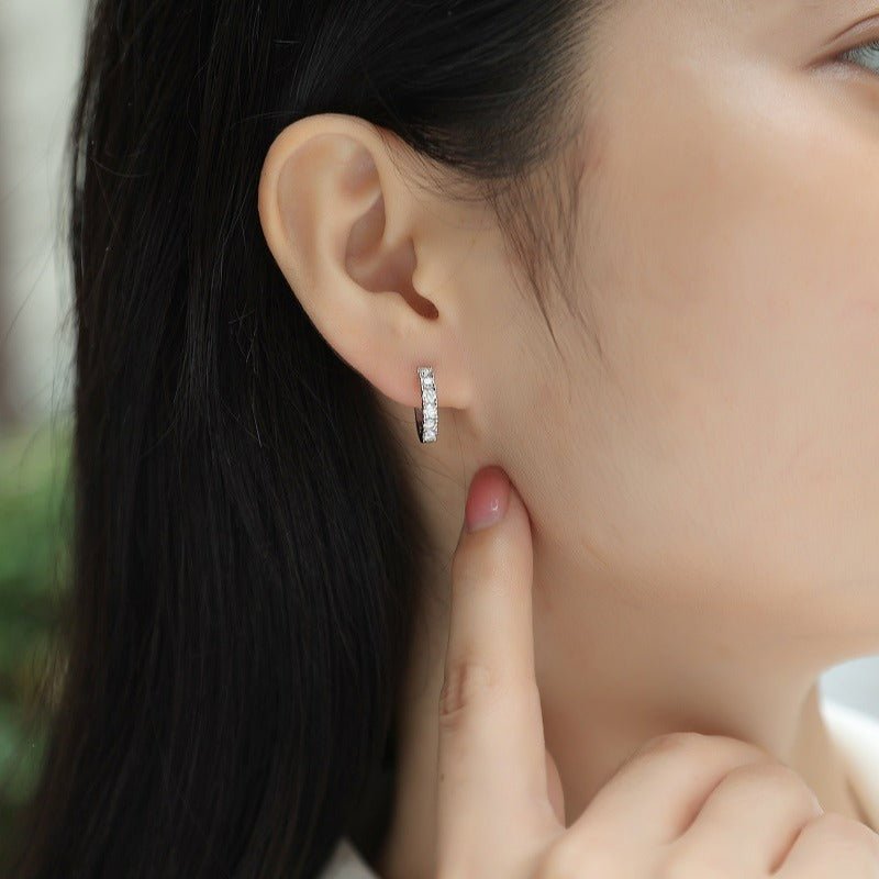 Moissanite Vertical Hoop Earrings | S925 Sterling Silver- Earrings | Prism Drip Jewelry