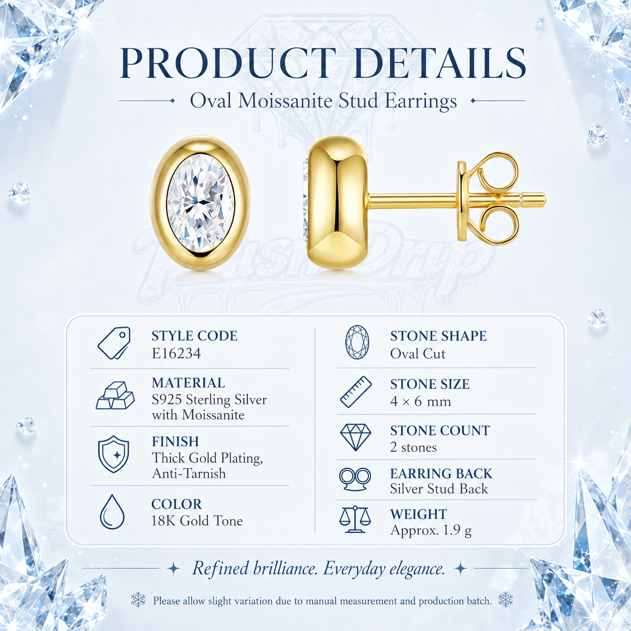 Oval Moissanite Stud Earrings | S925 Sterling Silver- Earrings | Prism Drip Jewelry