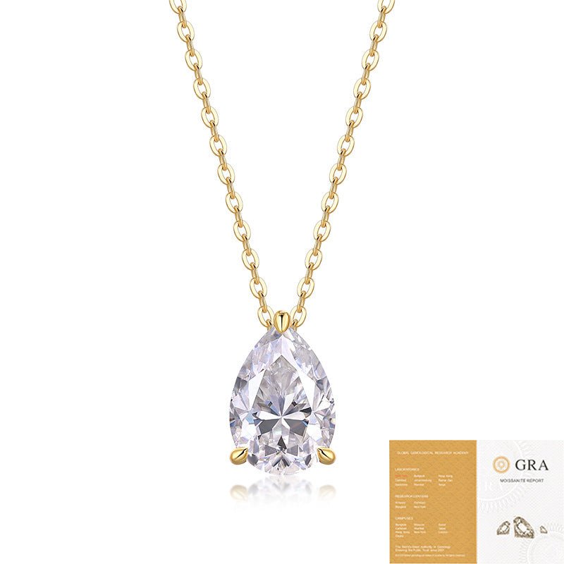 Pear Cut Moissanite Pendant Necklace | Gold Plated S925 Sterling Silver- Stone-Set Necklace | Prism Drip Jewelry