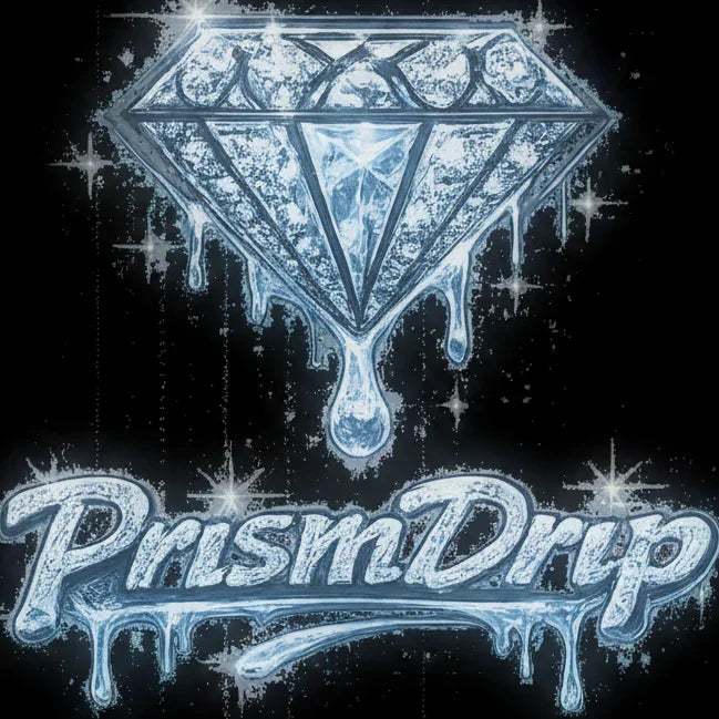 Prism Drip Jewelry logo with icy diamond and dripping design