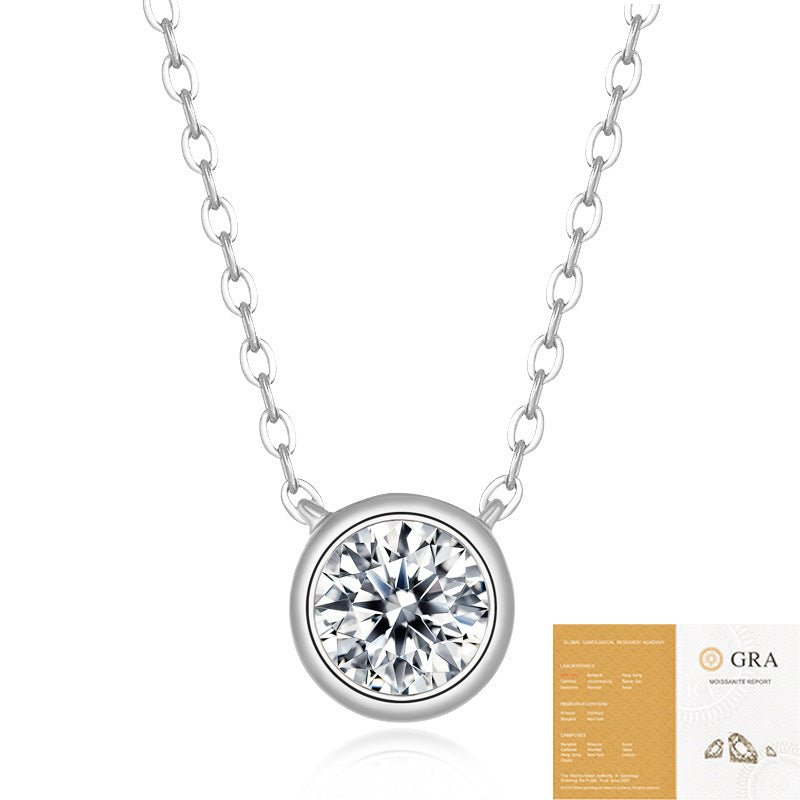 Round Moissanite Bezel Pendant Necklace | S925 Sterling Silver- Necklace | Prism Drip Jewelry