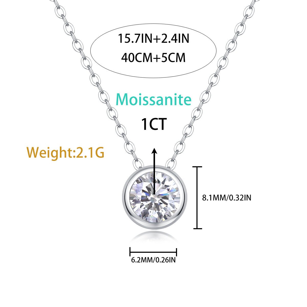Round Moissanite Bezel Pendant Necklace | S925 Sterling Silver- Necklace | Prism Drip Jewelry