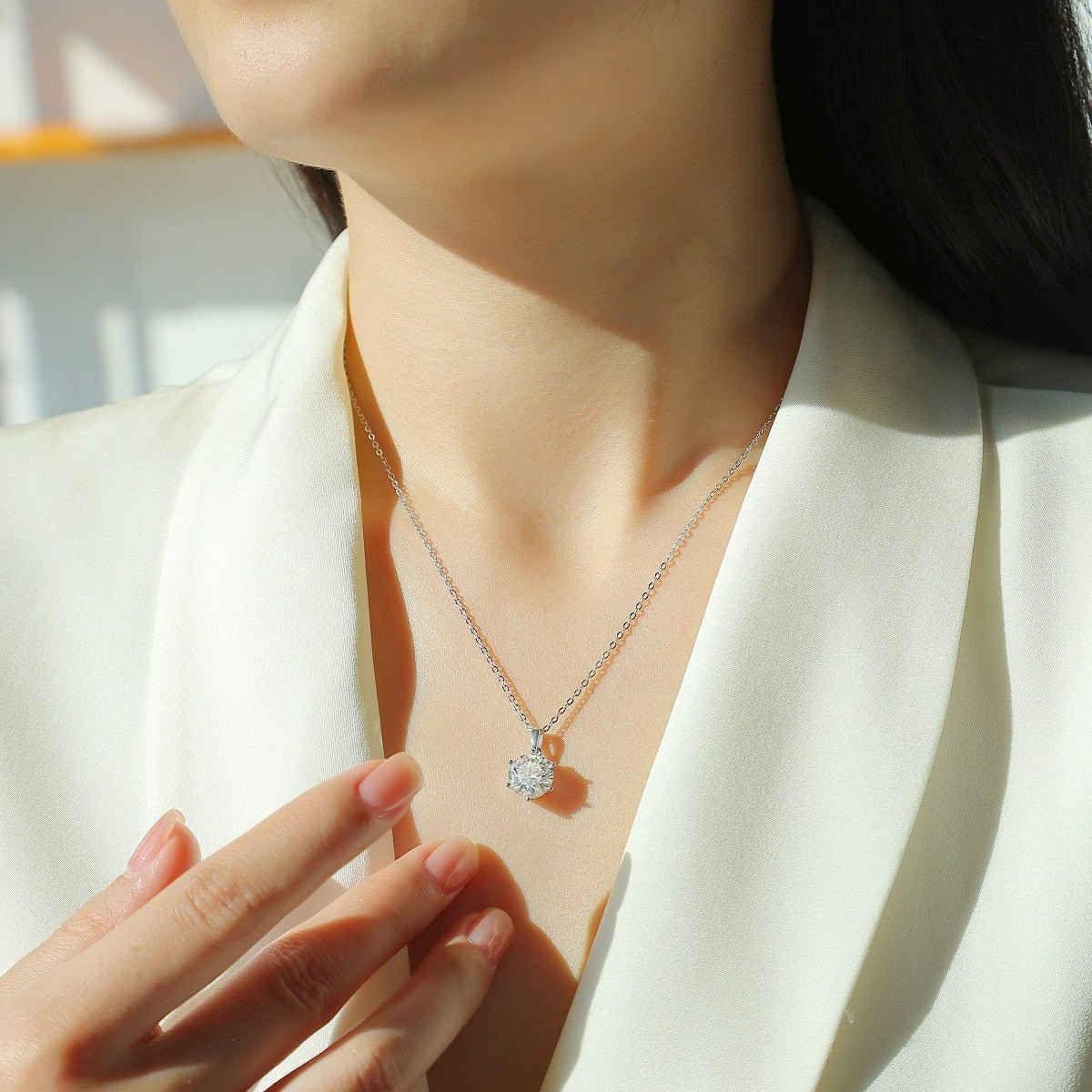 Round Moissanite Drop Pendant Necklace- Stone-Set Necklace | Prism Drip Jewelry