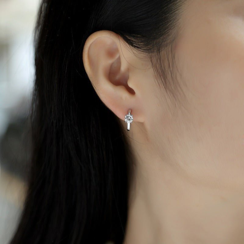 Round Moissanite Huggie Hoop Earrings | S925 Sterling Silver- Earrings | Prism Drip Jewelry