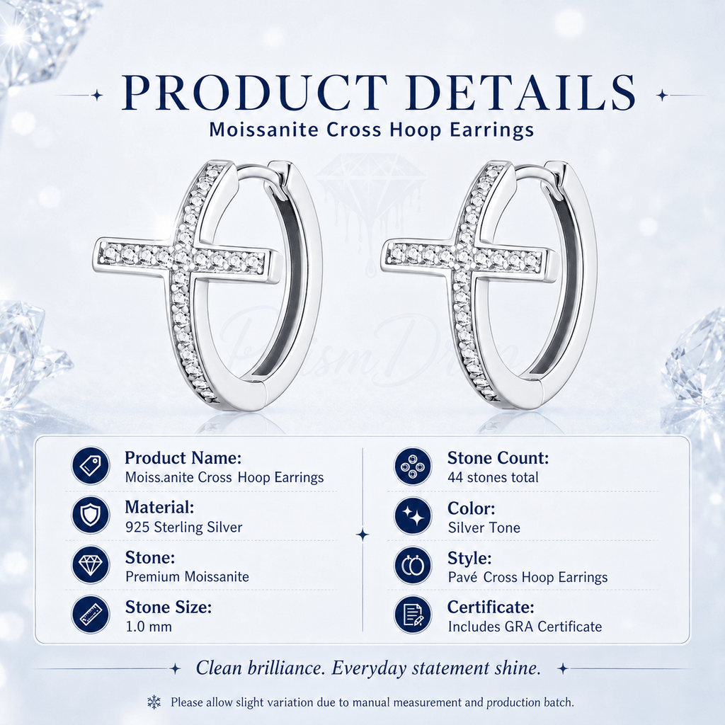 S925 Silver Moissanite Cross Hoop Earrings- Stone-Set Earrings | Prism Drip Jewelry