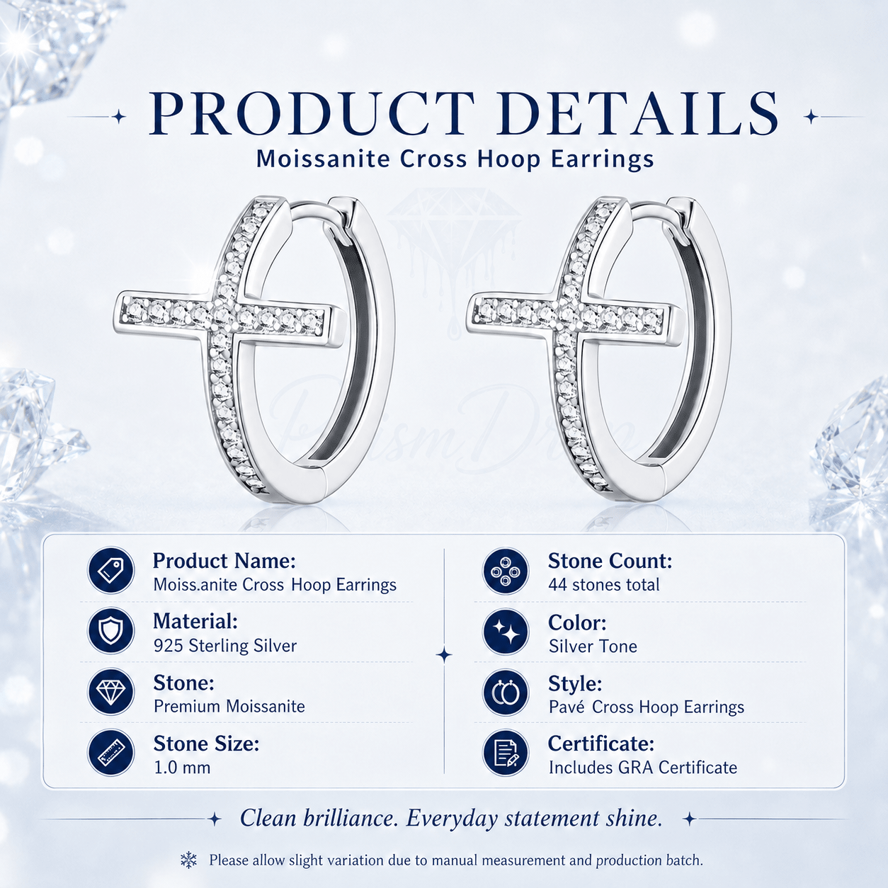 S925 Silver Moissanite Cross Hoop Earrings- Stone-Set Earrings | Prism Drip Jewelry
