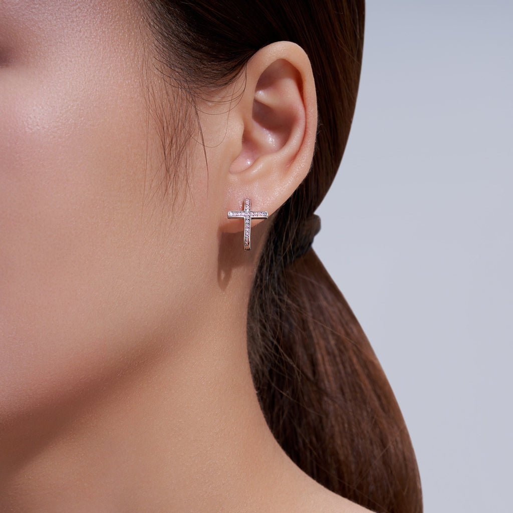 S925 Silver Moissanite Cross Hoop Earrings- Stone-Set Earrings | Prism Drip Jewelry