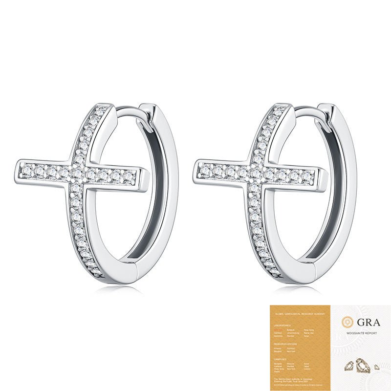 S925 Silver Moissanite Cross Hoop Earrings- Stone-Set Earrings | Prism Drip Jewelry
