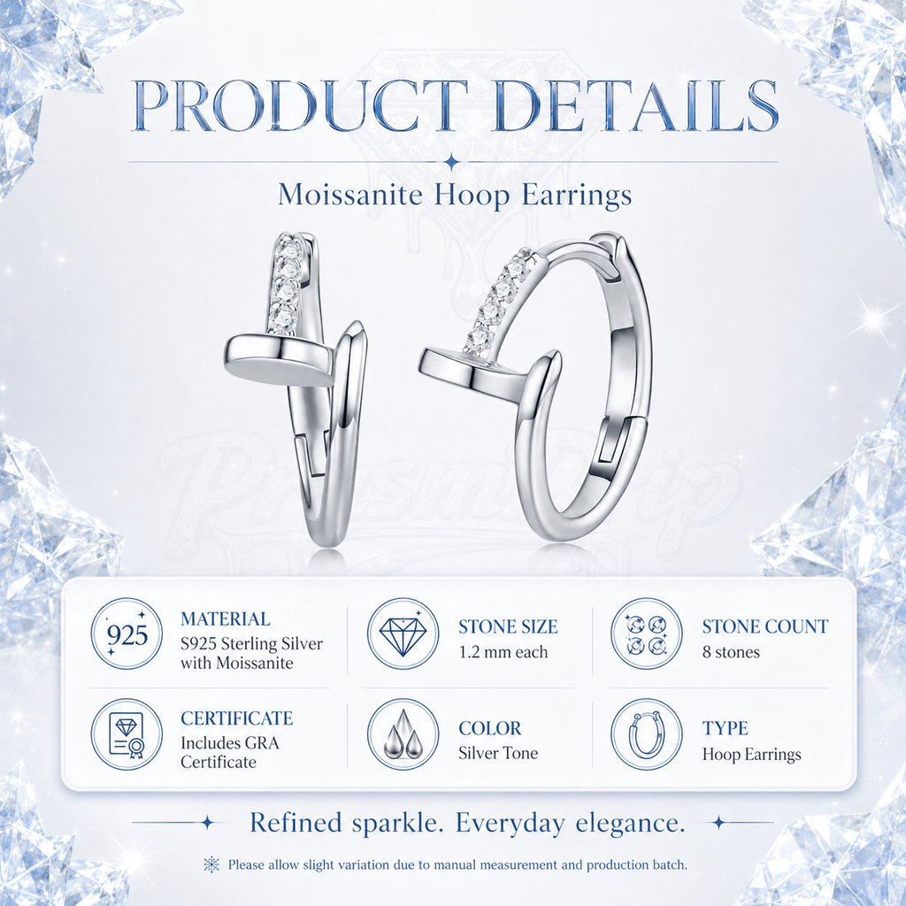S925 Silver Moissanite Geometric Hoop Earrings- Earrings | Prism Drip Jewelry