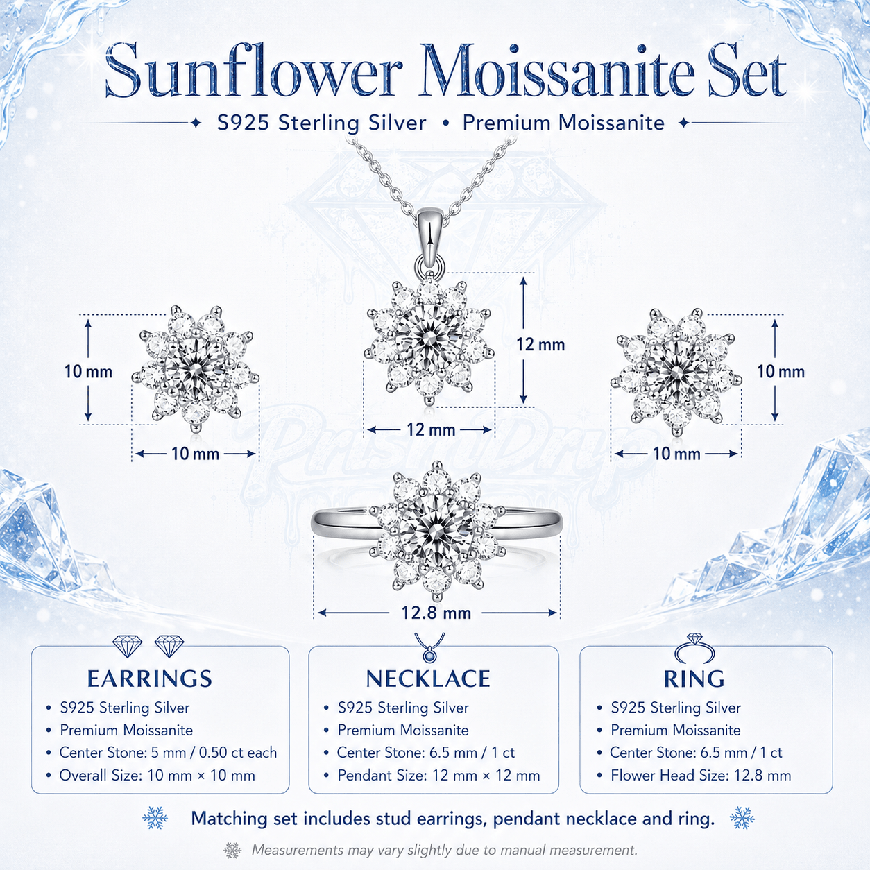 Snowy Night Moissanite Jewelry Collection | S925 Sterling Silver- Stone-Set Jewelry Collection | Prism Drip Jewelry