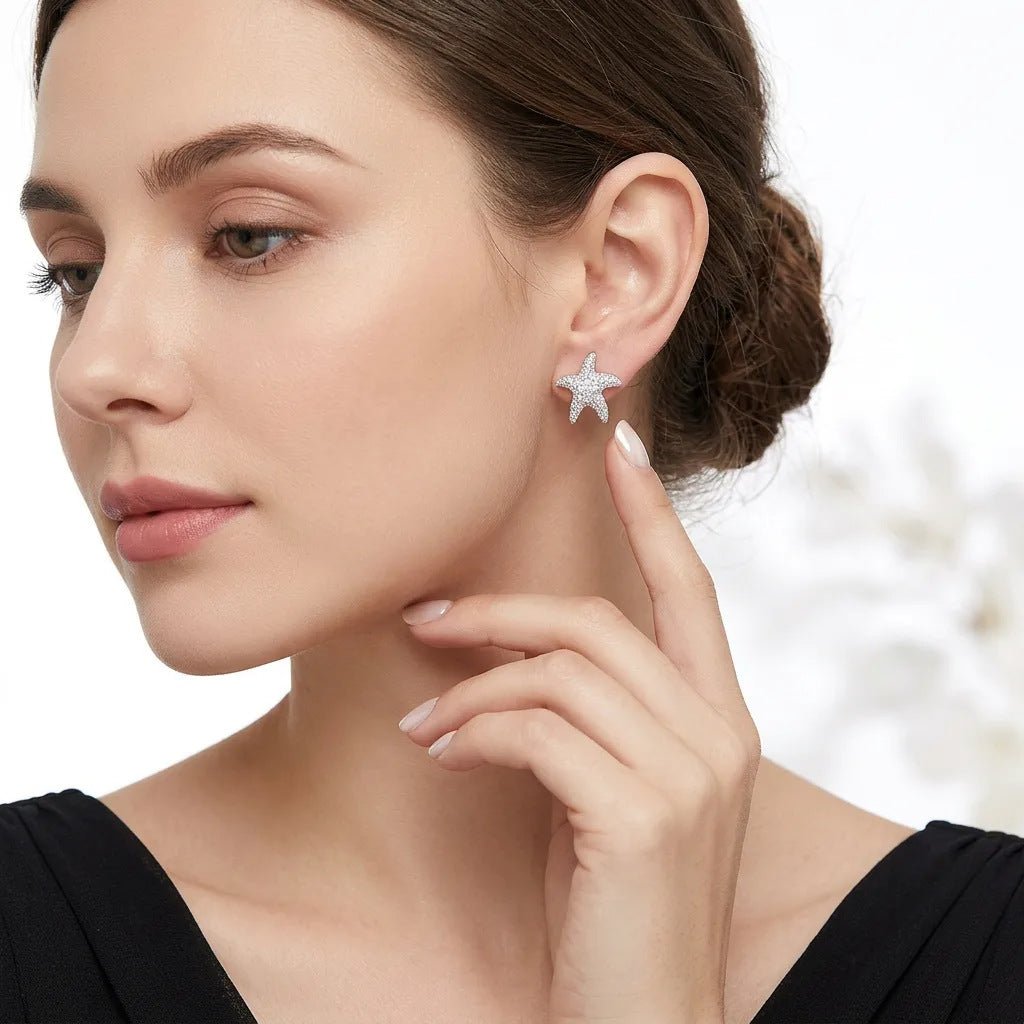 Starfish Moissanite Stud Earrings | S925 Sterling Silver- Earrings | Prism Drip Jewelry