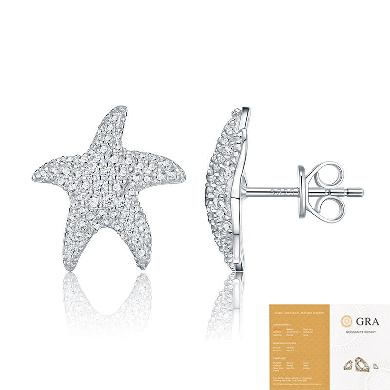 Starfish Moissanite Stud Earrings | S925 Sterling Silver- Earrings | Prism Drip Jewelry